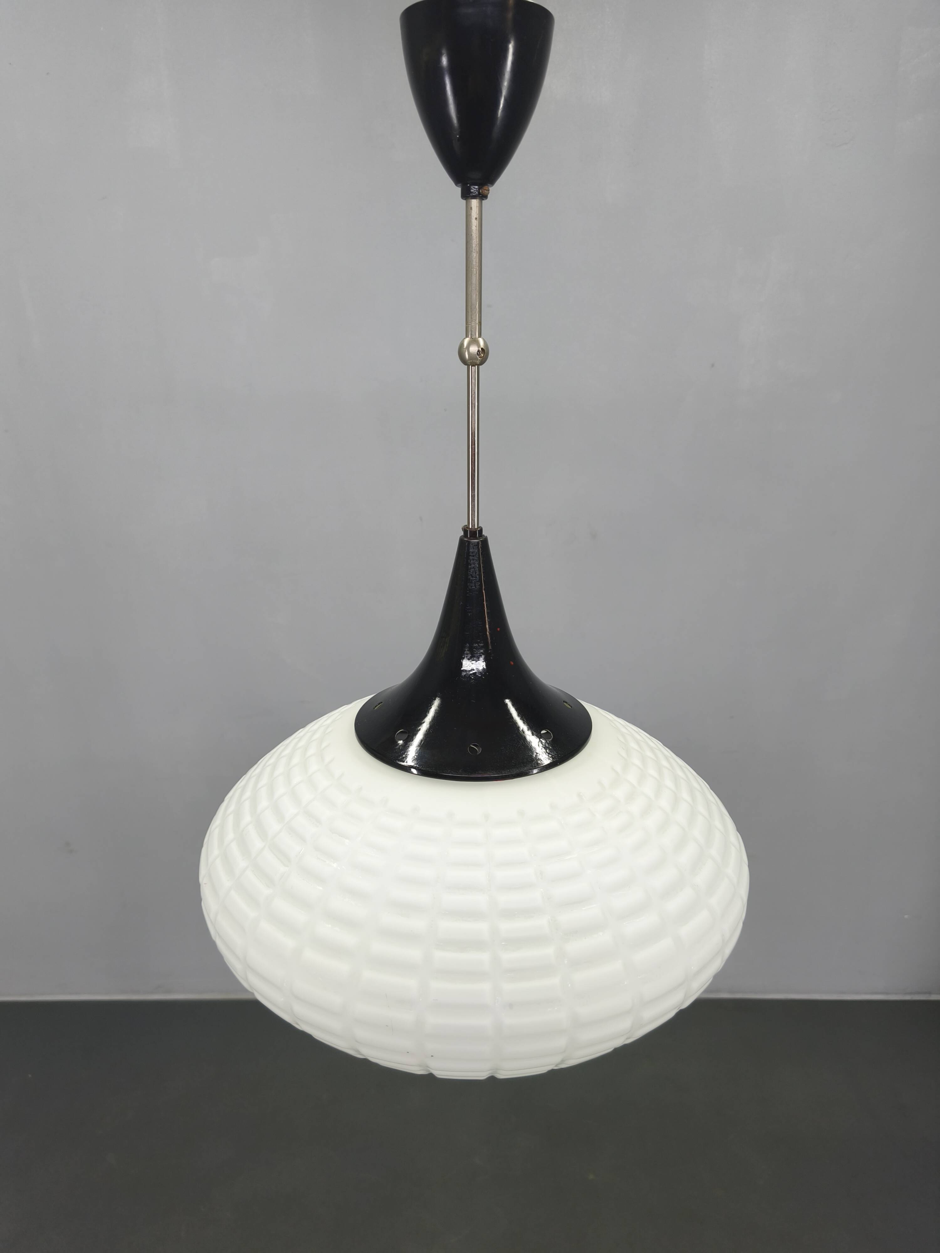 Adjustable Czech Pendant Light, Opaline Glass, 1970s