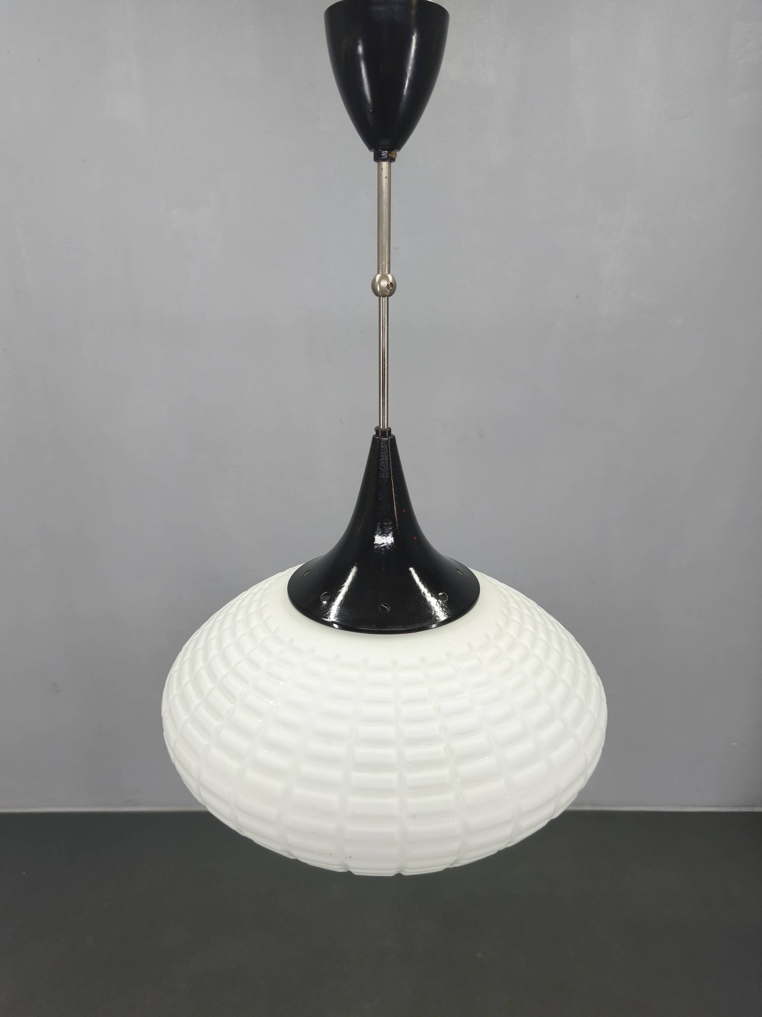 Adjustable Czech Pendant Light, Opaline Glass, 1970s