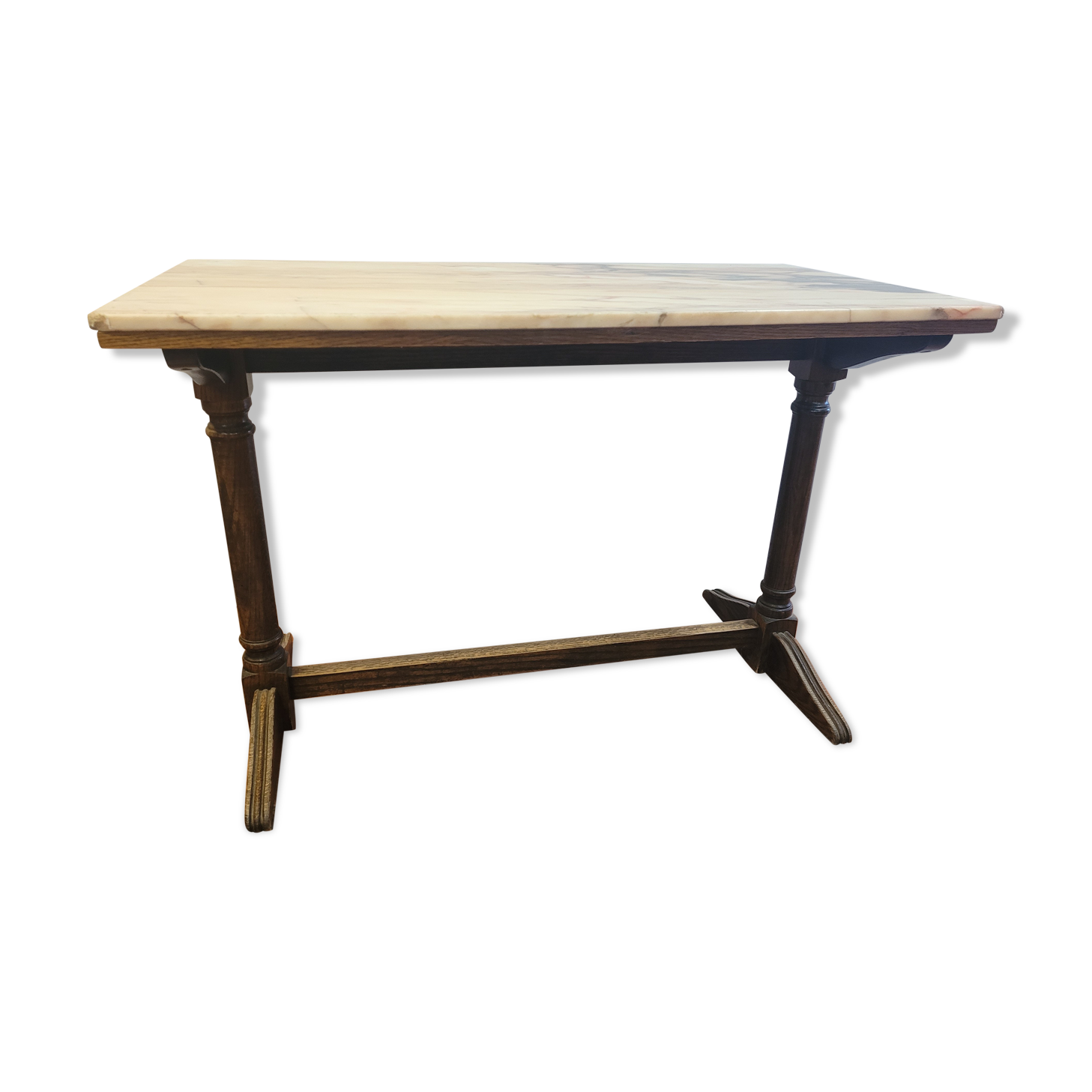 Bistro table oak base over marble