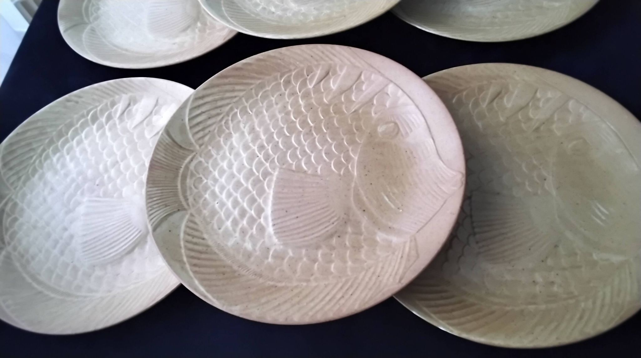 6 flat fish plates in Village CNP stoneware