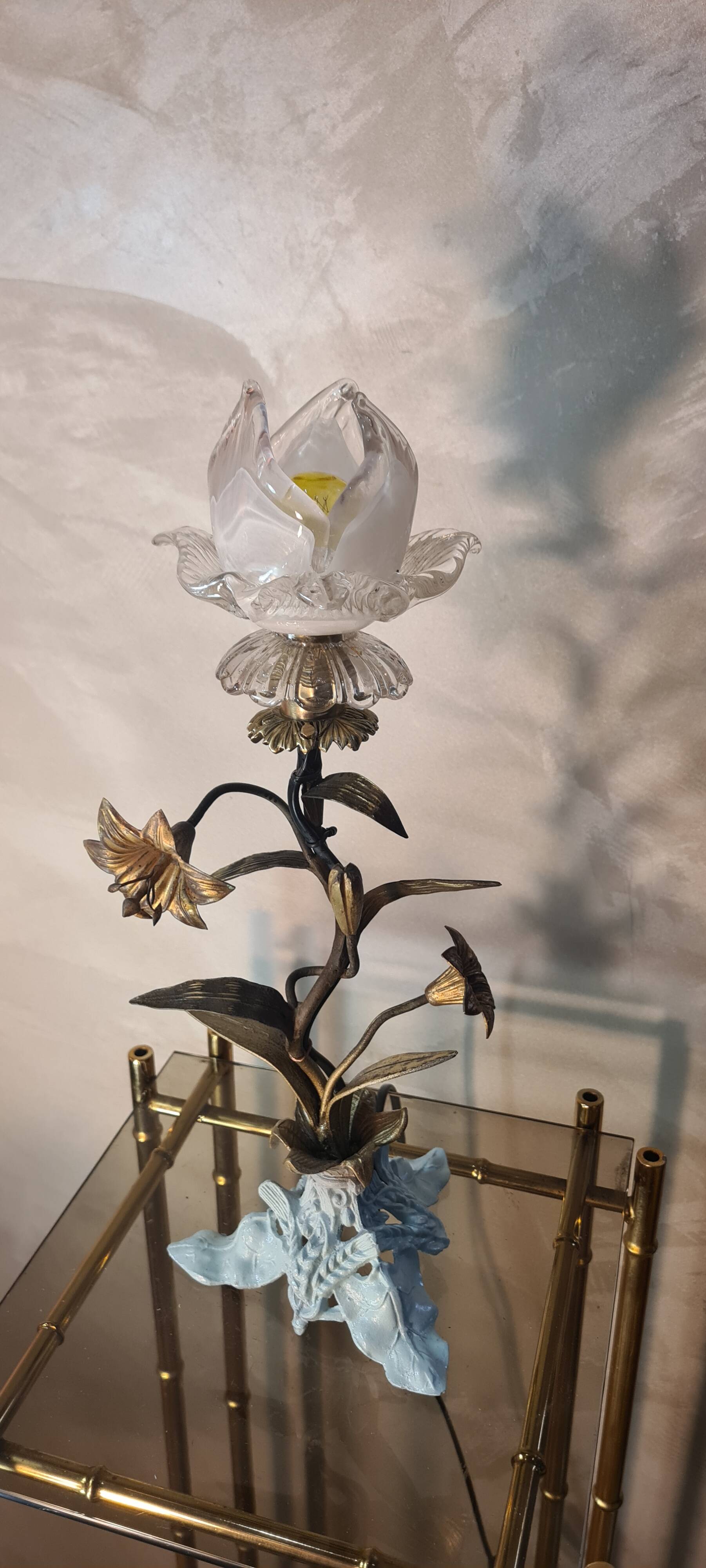brass and pewter floral lamp 1900 art nouveau murano tulip 37x16