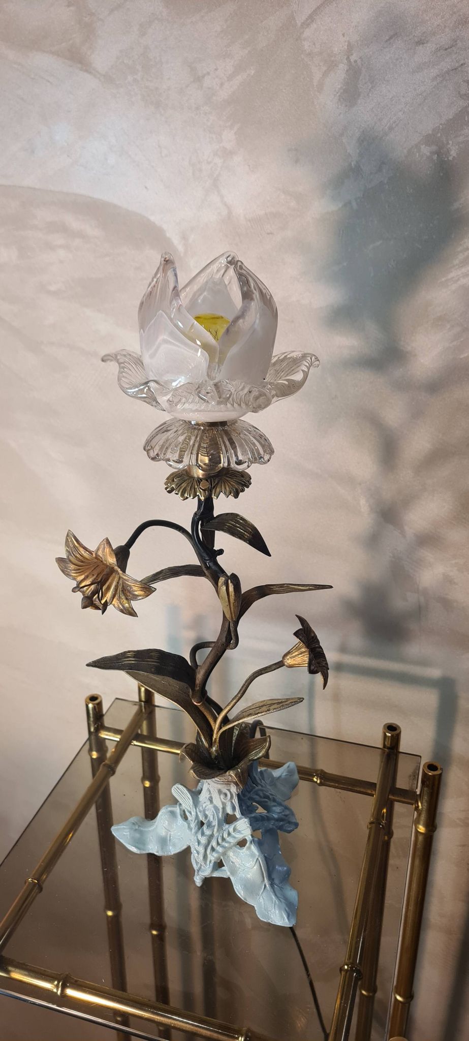 brass and pewter floral lamp 1900 art nouveau murano tulip 37x16
