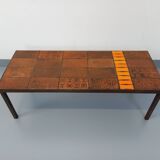 Vintage rectangular coffee table by Jean Jaffeux in steel and ceramic from the 60s
