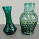 Textured glass vase and carafe duo in blown green glass, Biot style, 1960s.