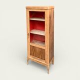 Vintage glass-fronted cabinet, raw wood, 1950s