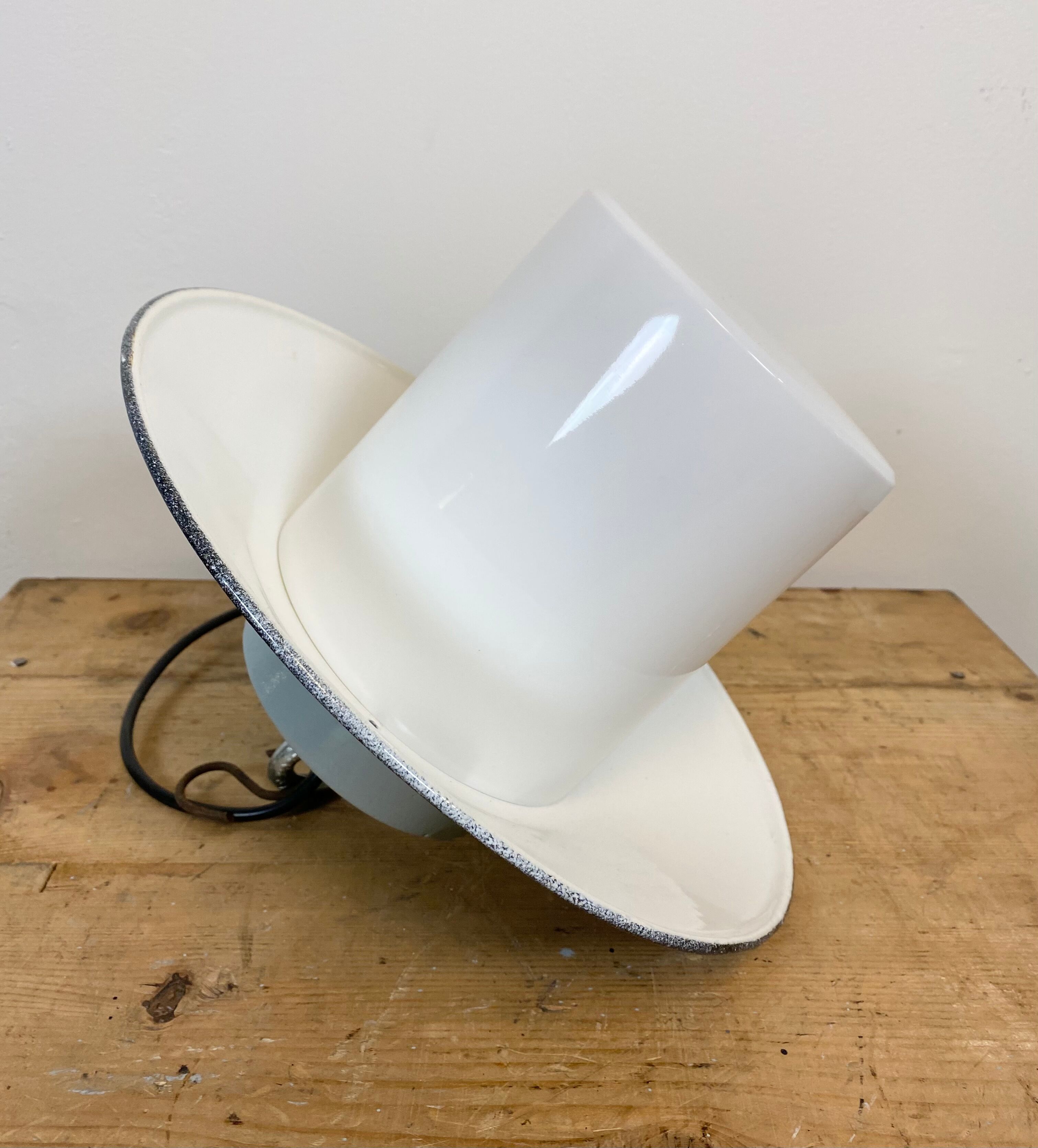 Industrial Hanging Lamp with Milk Glass, 1970s