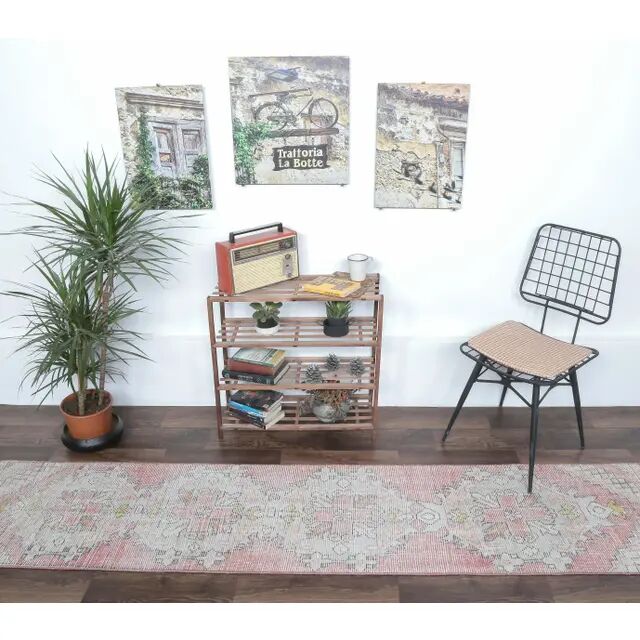 Pink Turkish Oushak Kilim Runner 59x299
