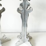 Pair of vintage sculpted chrome metal brutalist candlesticks - 1970s