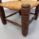Vintage Charles Dudouyt Brutalist Low Chair in Wood and Straw, 1940s