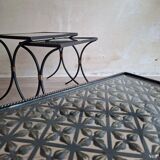 Set of 3 black wrought iron side tables with gold-coloured accents, 1950s