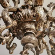 Xl Large Vintage Regency Mid Century Louis XV Baroque Rococo Hand Painted Carved Wood 8 Light Chandelier Floral, Italy, Florence 1920 1950