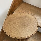 Corbeille à papier tissée en osier et bois ovale