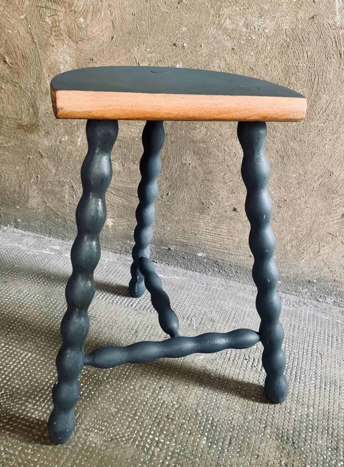 Vintage turned wooden tripod stool