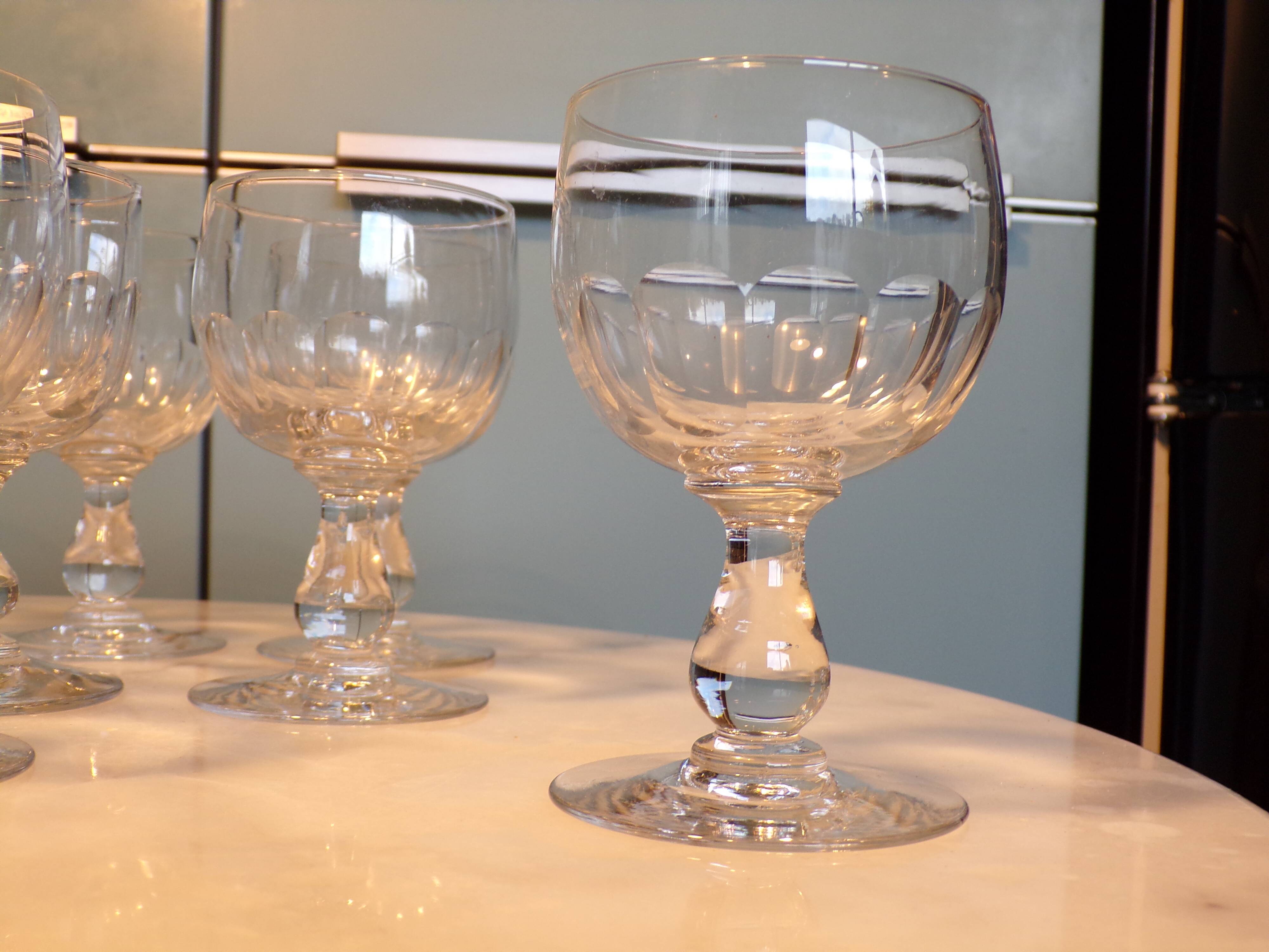 12 faceted crystal stemmed glasses from 1900