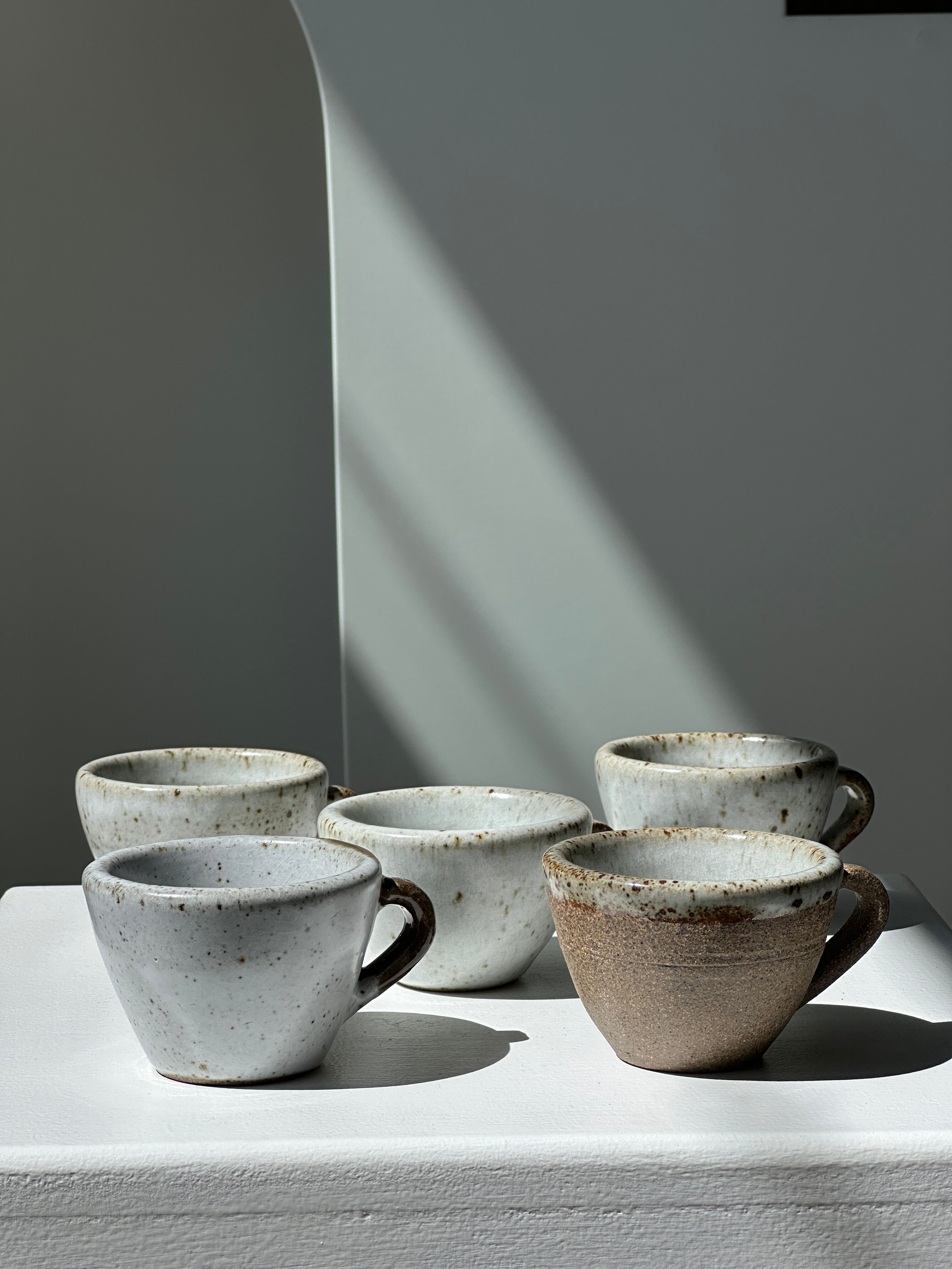 Set of 5 Indonesian ceramic handle coffee cups