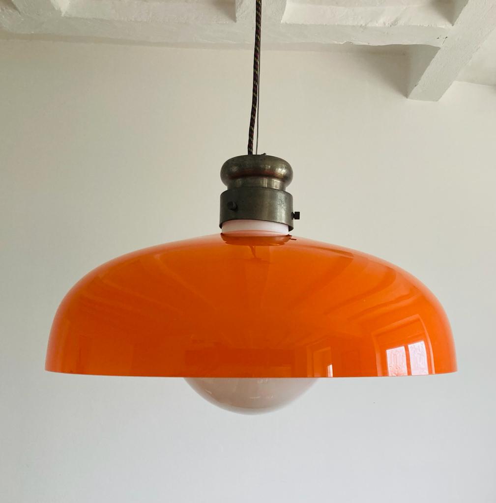 Orange vintage pendant lamp by Alessandro Pianon for Vistosi, Italy year 60