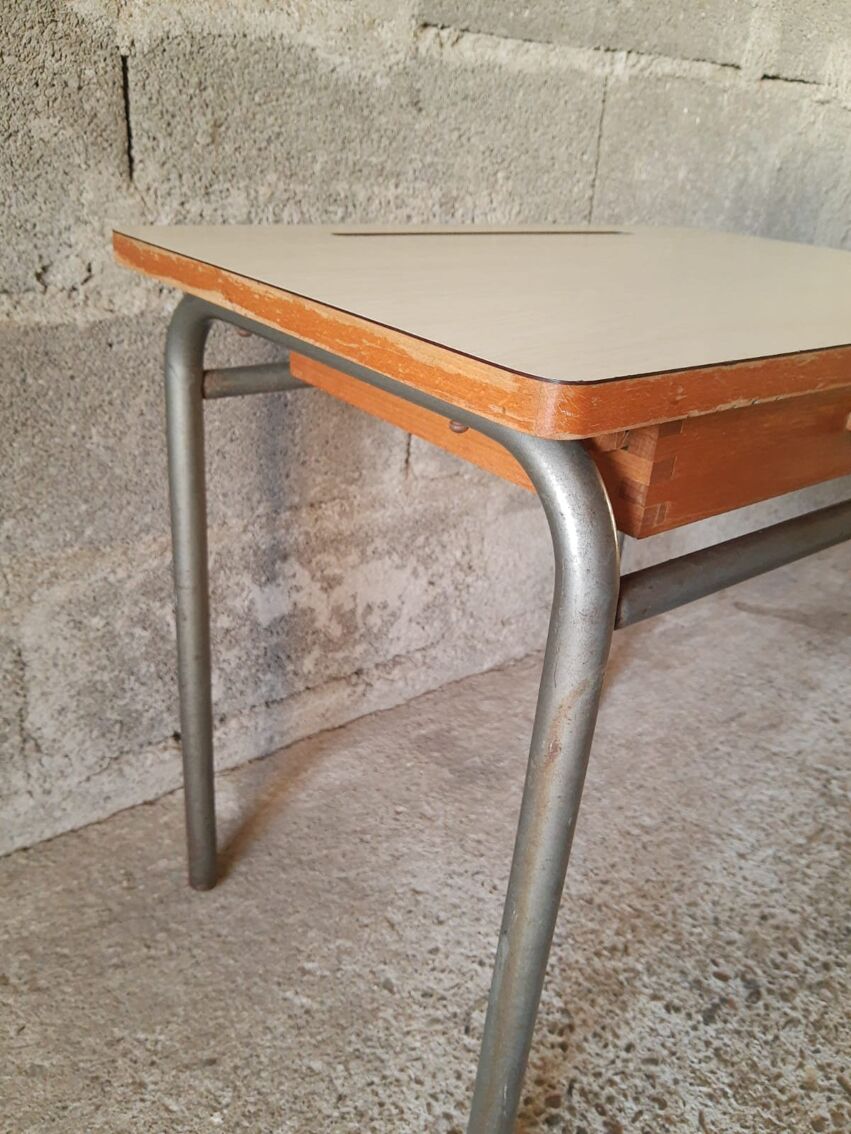 School desk with drawer and vintage beige formica top | Selency