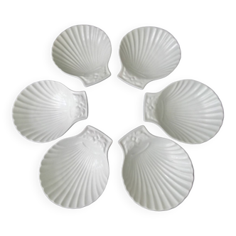 6 Pillivuyt white porcelain shell bowls