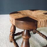 Rustic Low Oak and Rush Stools in the style of Charles Dudouyt, France, 1940s, Set of 2