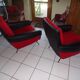 Armchairs skai black and red fabric vintage 70