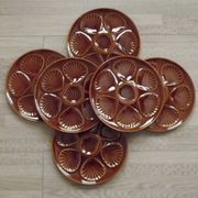 Set of 6 brown majolica oyster plates for 6 oysters and lemon 4951
