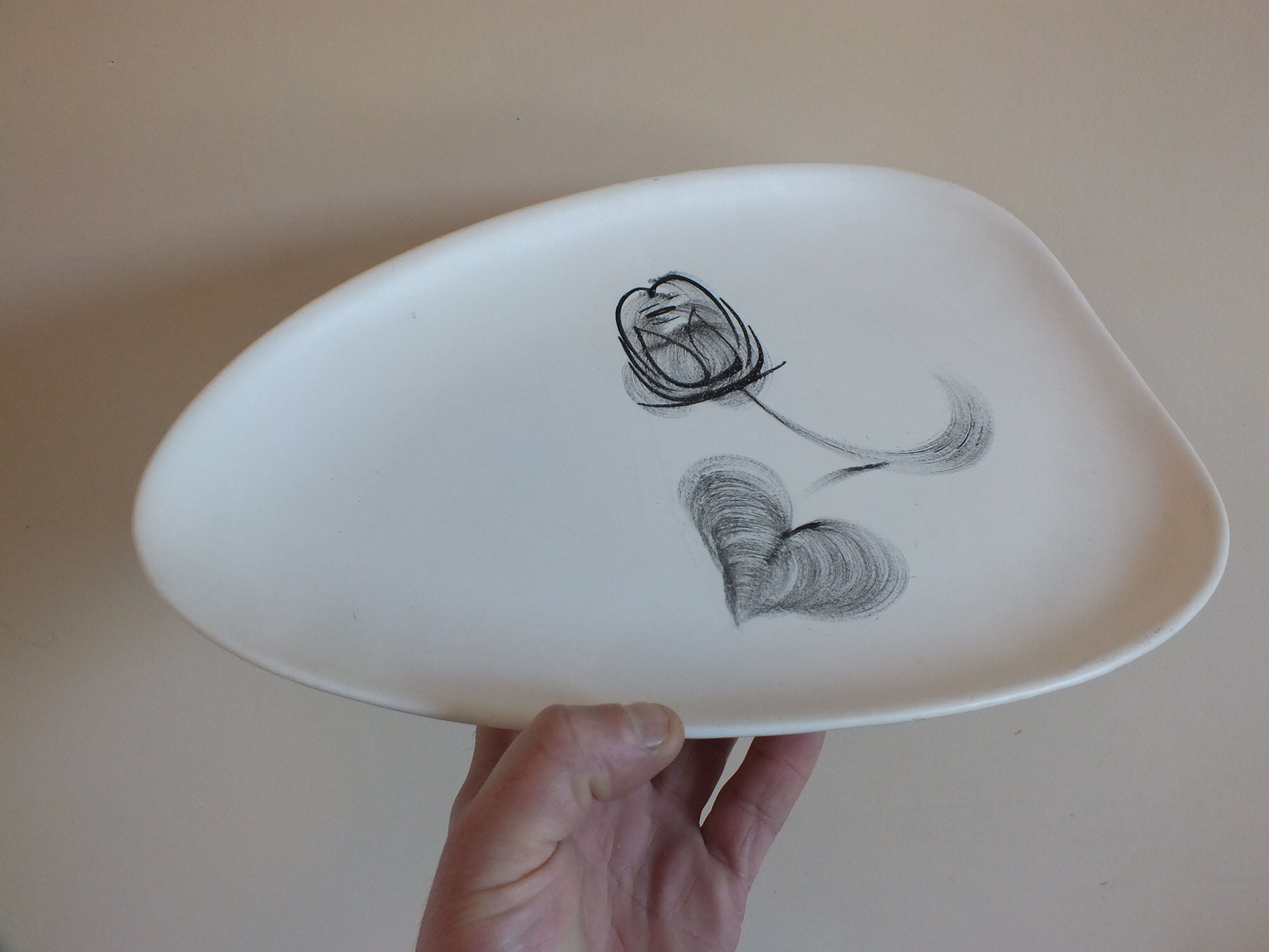 Vintage freeform dish Niderviller pink black model