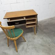 Baumann desk and chair, 1960s, Formica, wood and black, green seat