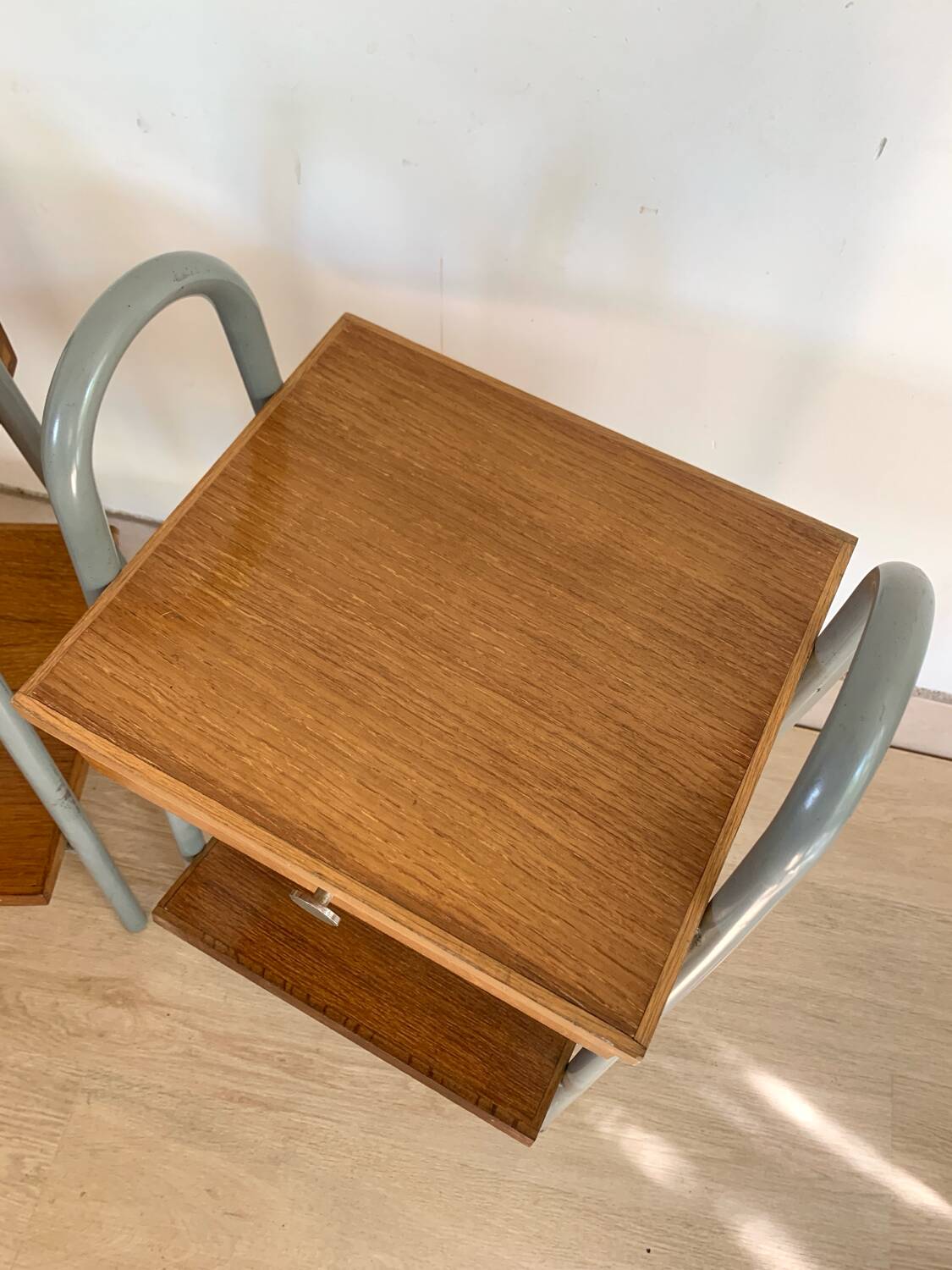 Pair of vintage boarding school bedside tables