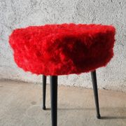 Tripod stool with vintage red moumoute seat