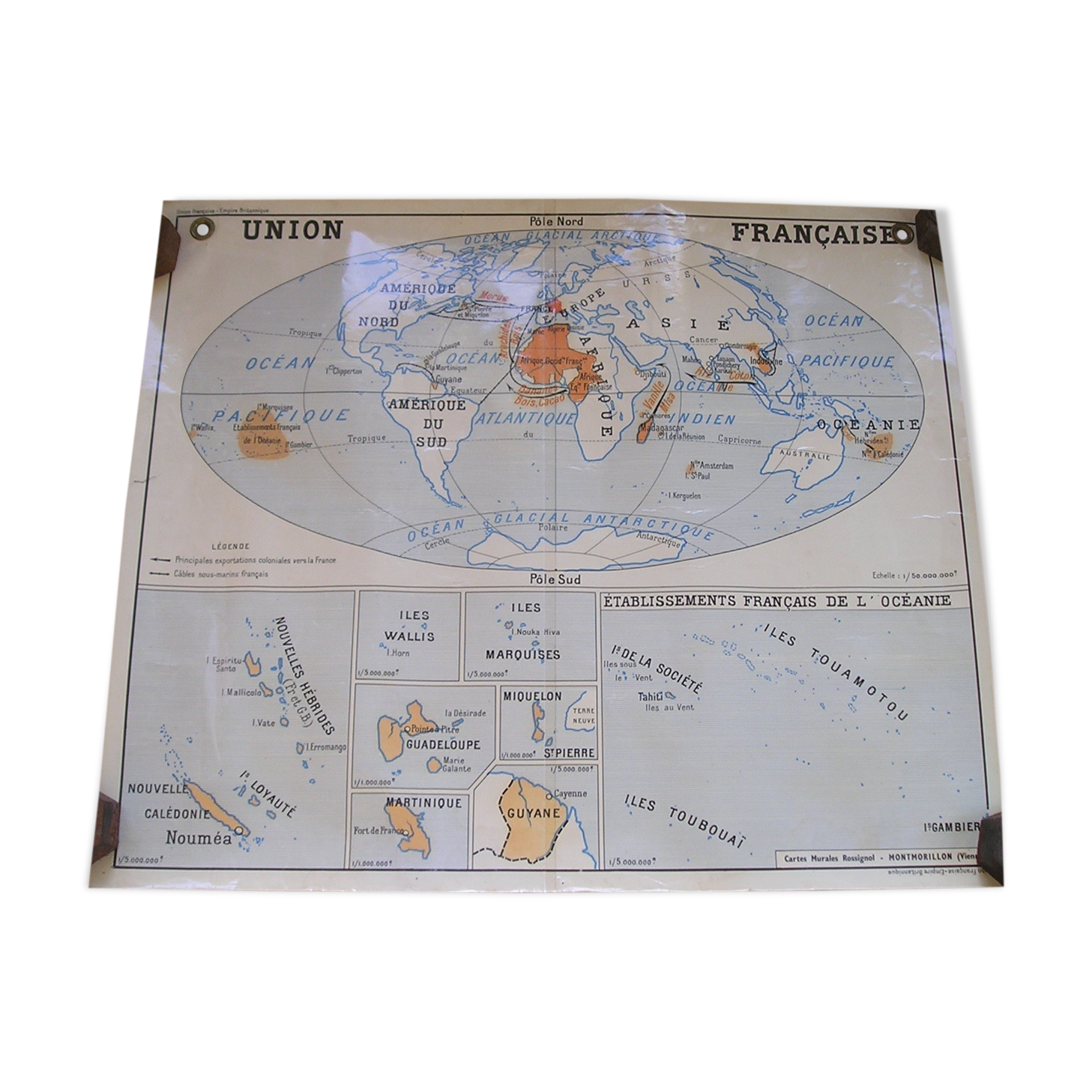 Rossignol wall school map: British Empire, French Union
