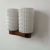 Vintage modernist teak and opaline wall lamp, Netherlands 1960s
