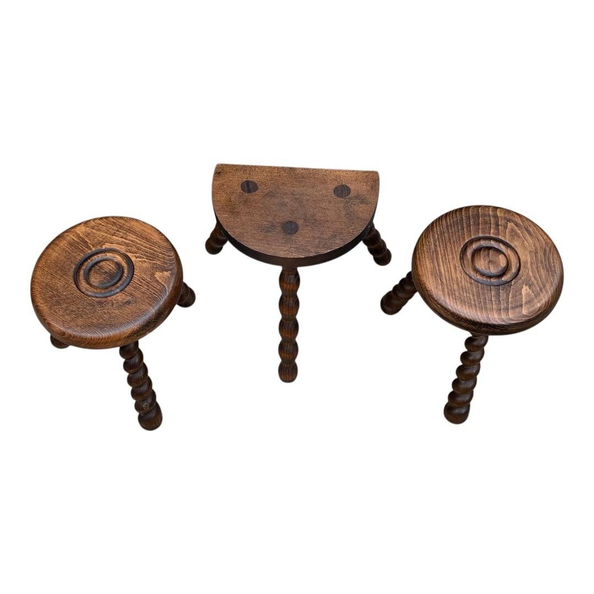 3 vintage turned wood stools