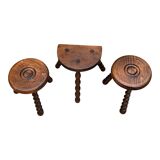 3 vintage turned wood stools