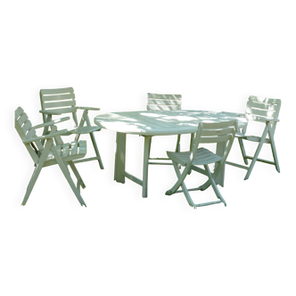 Table de jardin Triconfort avec rallonge, 4 fauteuils et 2 chaises