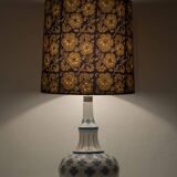 Blue and white porcelain table lamp by Lladró with floral shade in new silk.