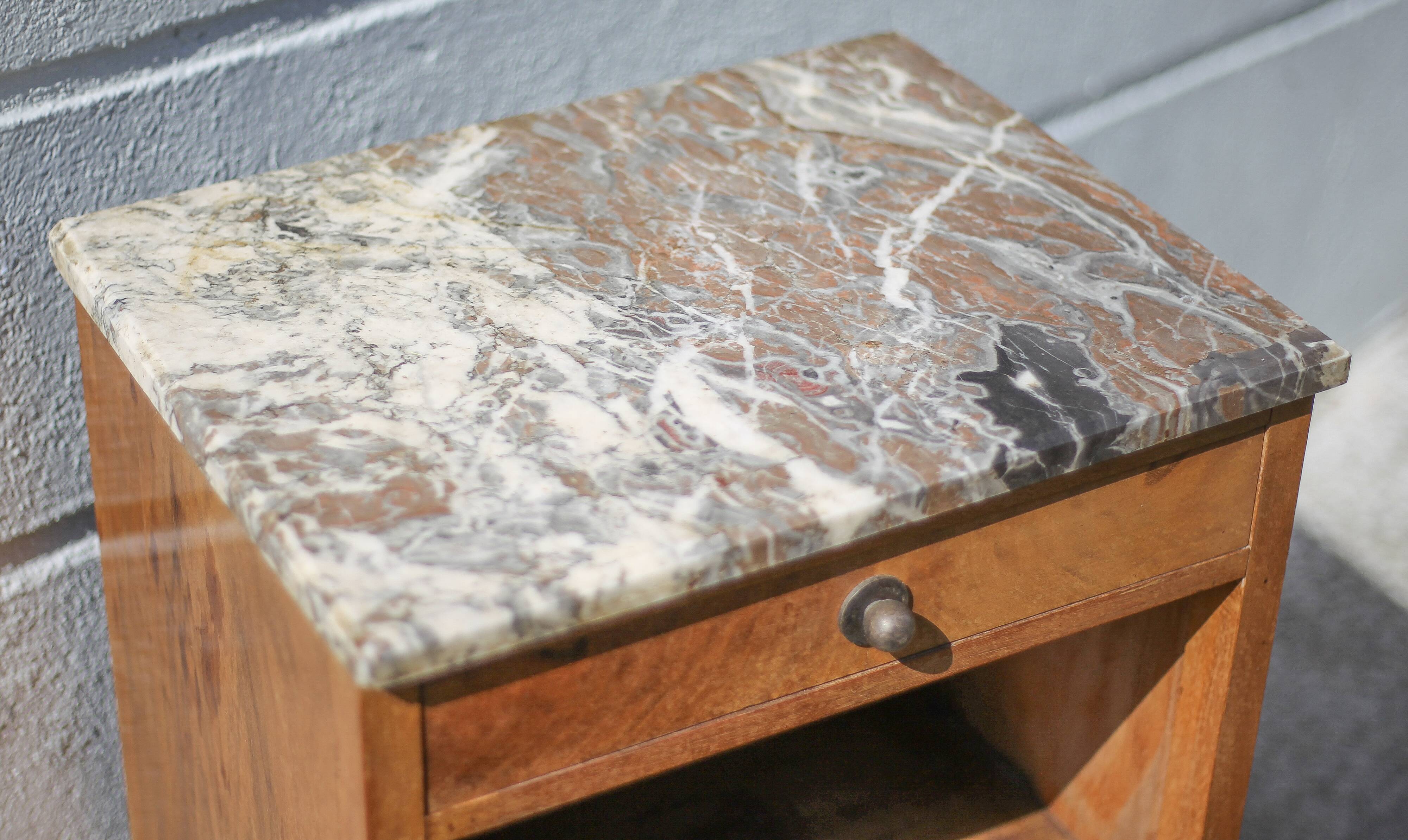Art deco bedside table, art deco wooden bedside table with marble slab