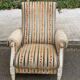 2 Louis XVI bergère armchairs in solid wood with beige and blue embroidered fabric.