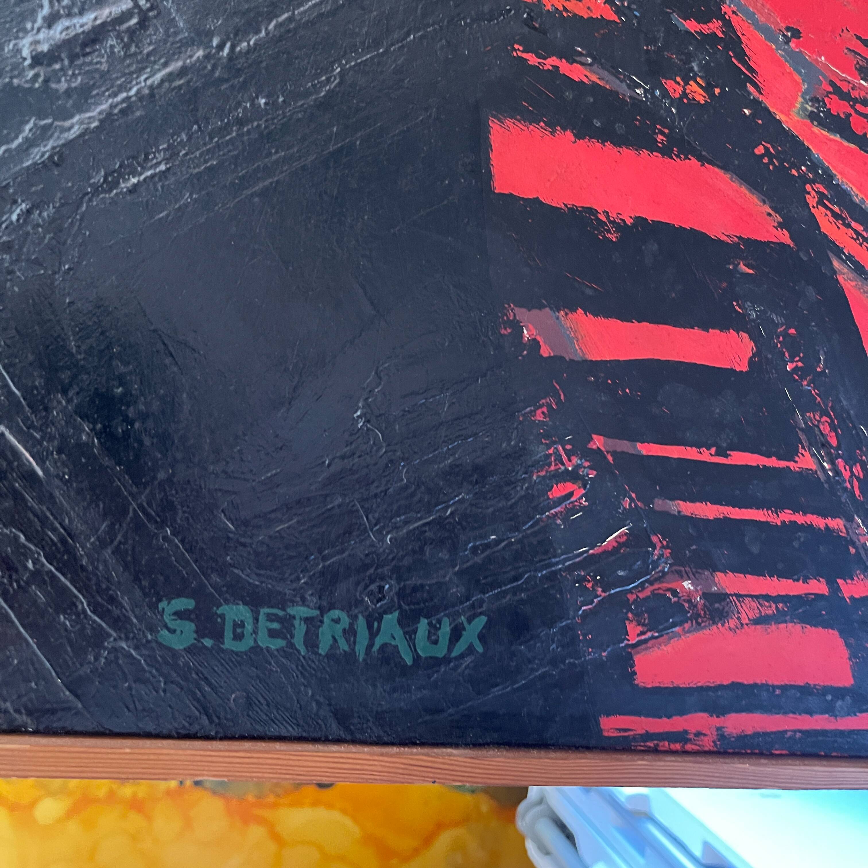 Tableau abstrait huile sur panneau, Serge Detriaux, ca 1988