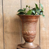 Copper vase hammered on pedestal