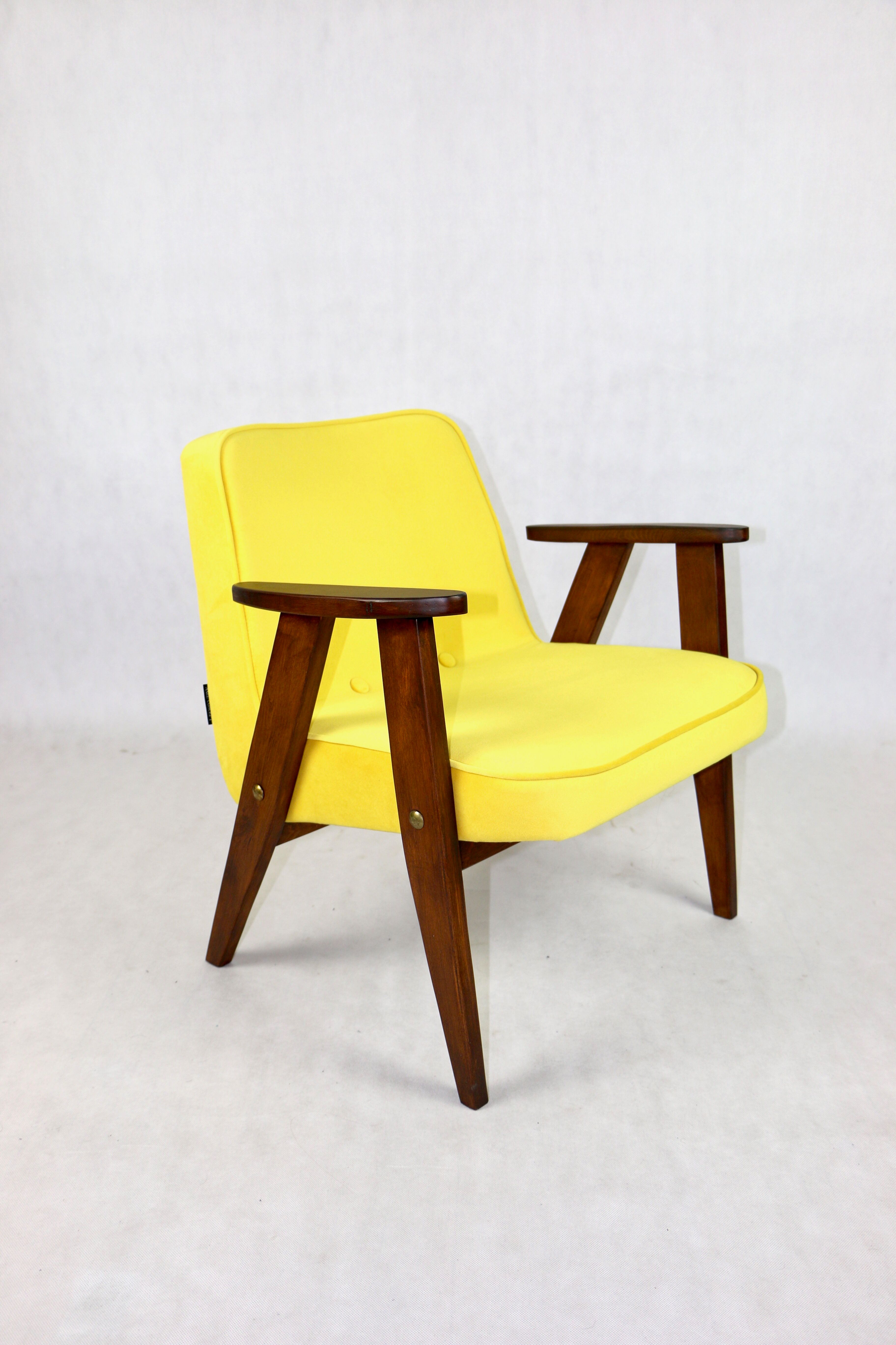 366 armchair in yellow velvet by Józef Chierowski, 1970s