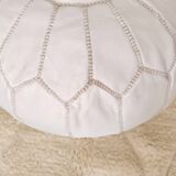 Pouf marocain en cuir Blanc