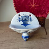 Old earthenware soap holder old Rouen hand-painted décor