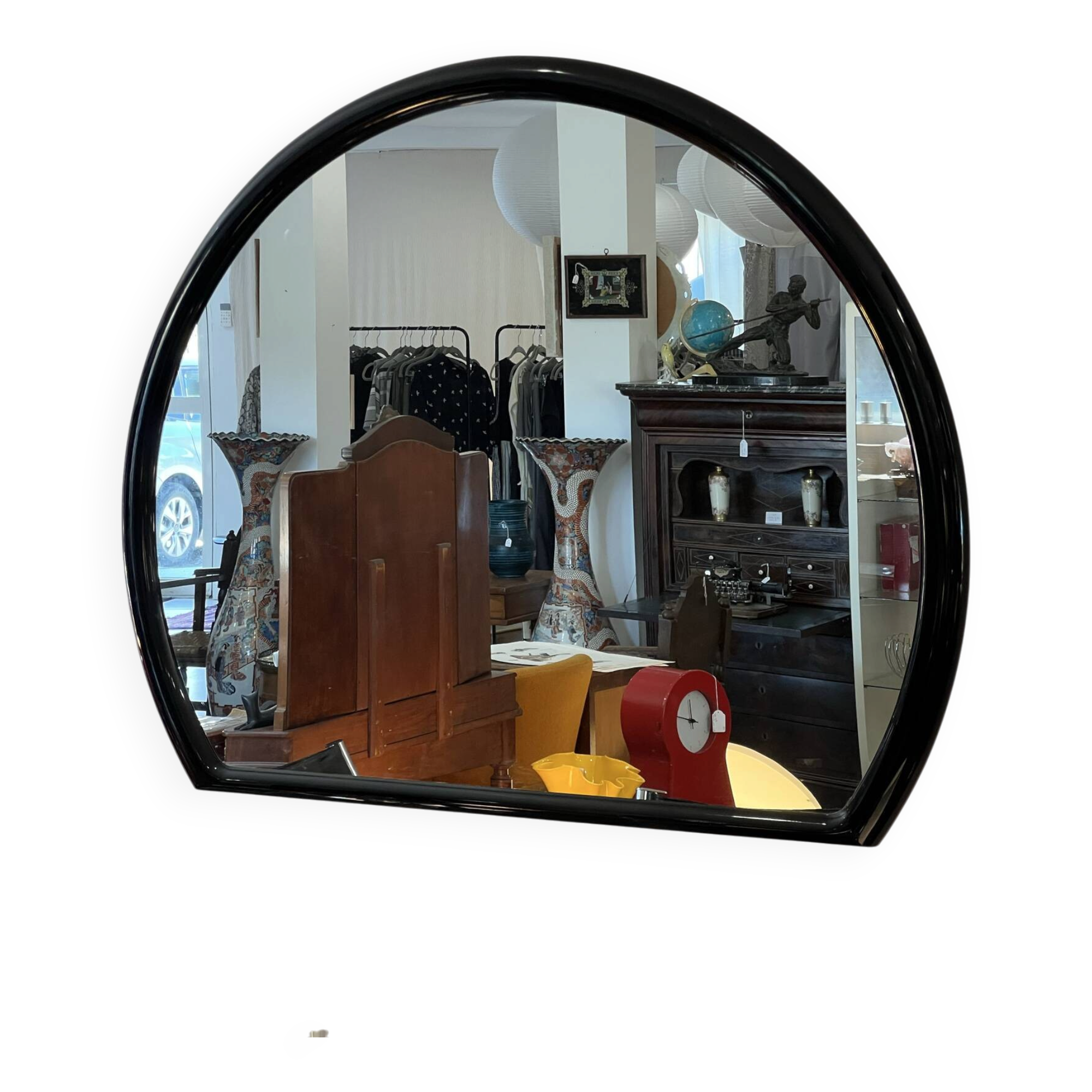 Large black lacquered mirror in 80s style