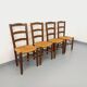 Set of 4 vintage brutalist chairs in wood and straw from the 1960s.