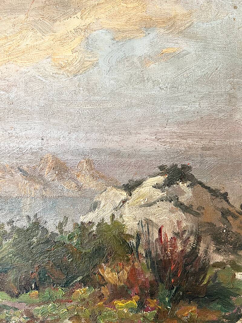 Painting “Seaside View”, oil on canvas glued on hardboard.