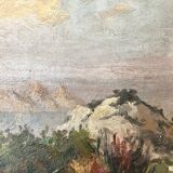 Painting “Seaside View”, oil on canvas glued on hardboard.