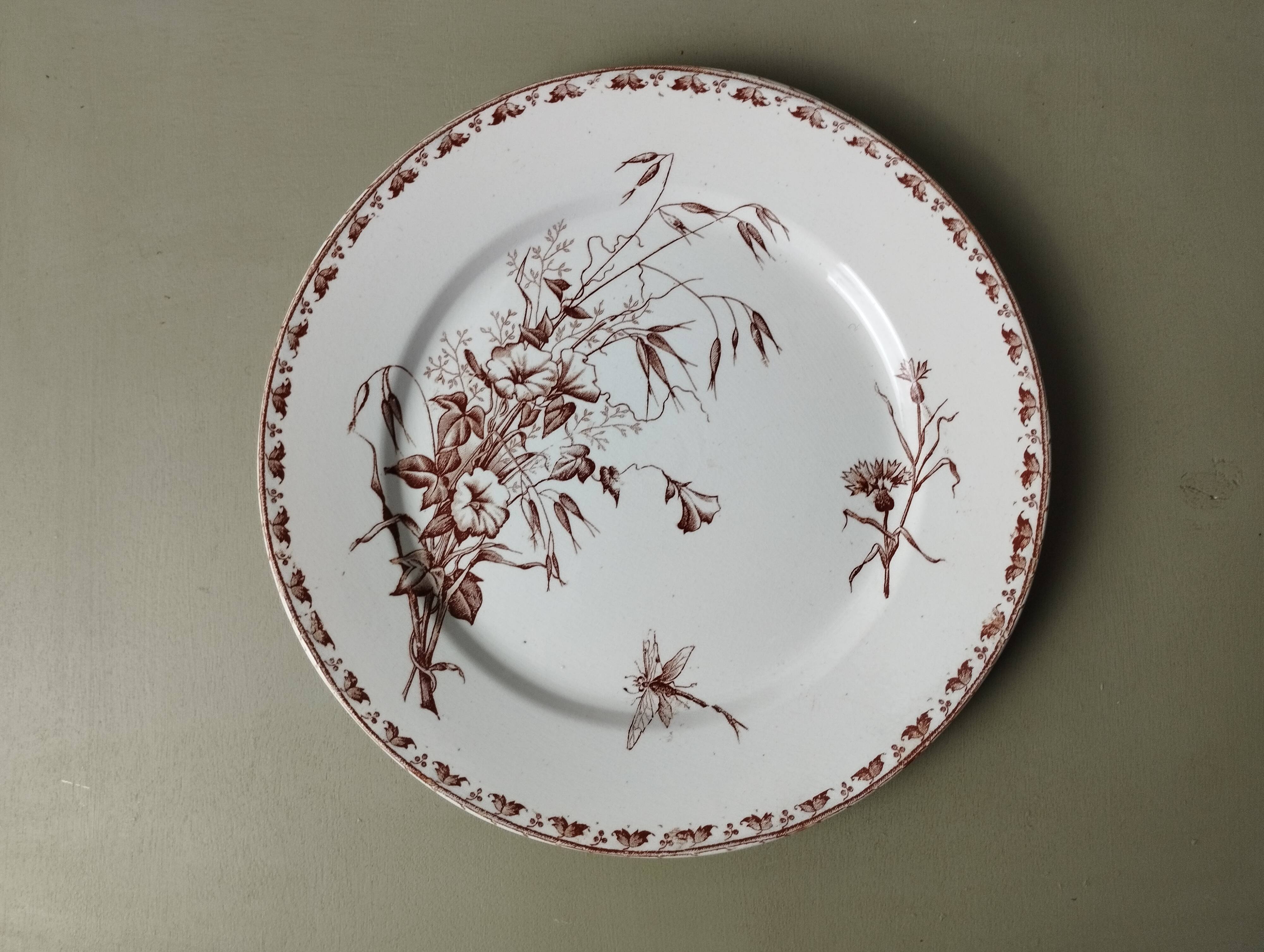 "Carmen" - 5 flat plates ø 23.5cm ironstone Sarreguemines U&C
