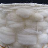 Pair of bedside lamps in stoneware and wool lampshades - Vintage around 1970