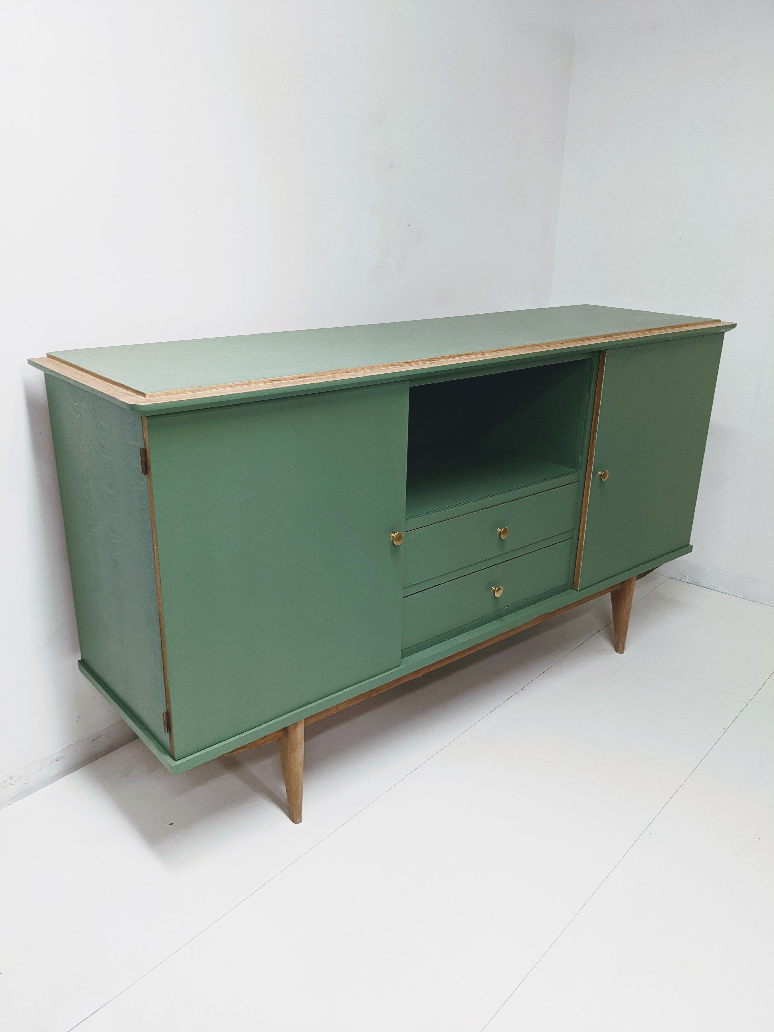 Vintage wooden and green sideboard