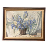 Georges prestat (1911-1994), bouquet of irises, oil on canvas from 1946